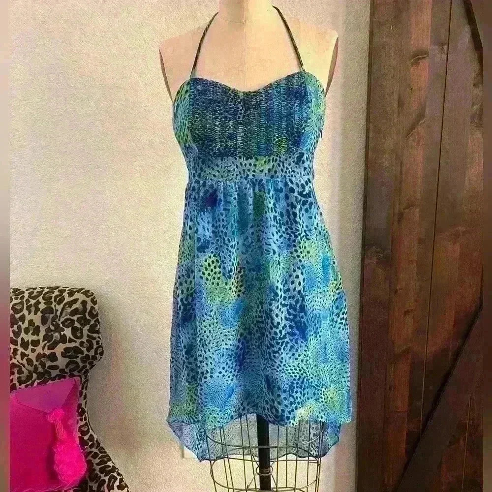 Jessica Simpson Blue and Green High Low Dress